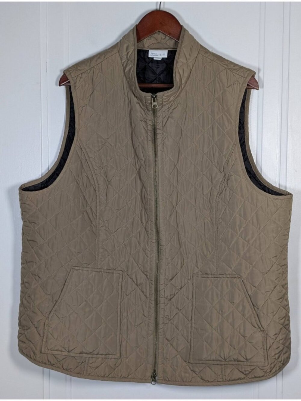 J. Jill Heritage Quilted Vest Size 3X Full Zip Tan Beige Pockets Equestrian Plus